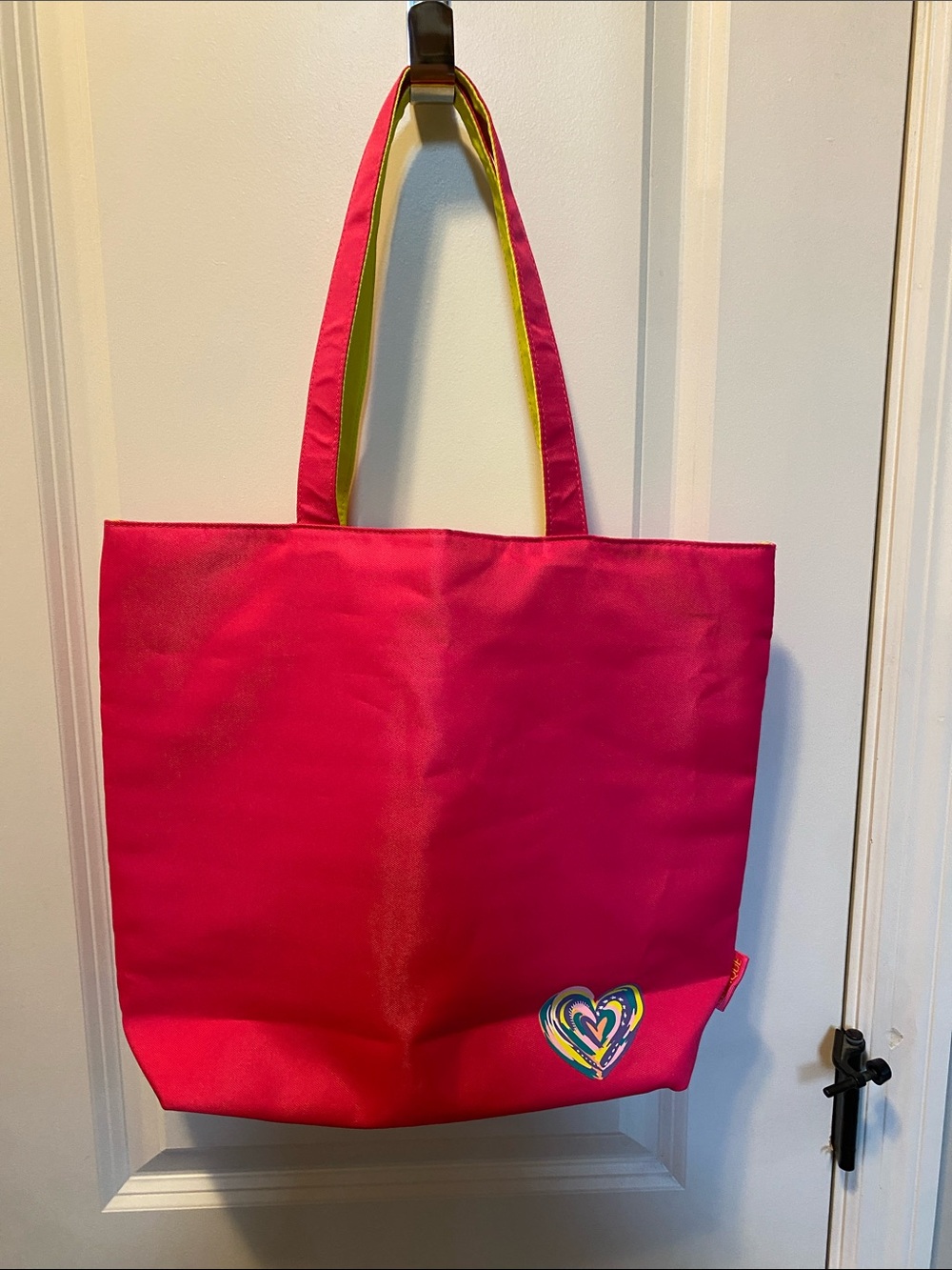 Clinique Hot Pink Tote with Multicolor Heart Patch